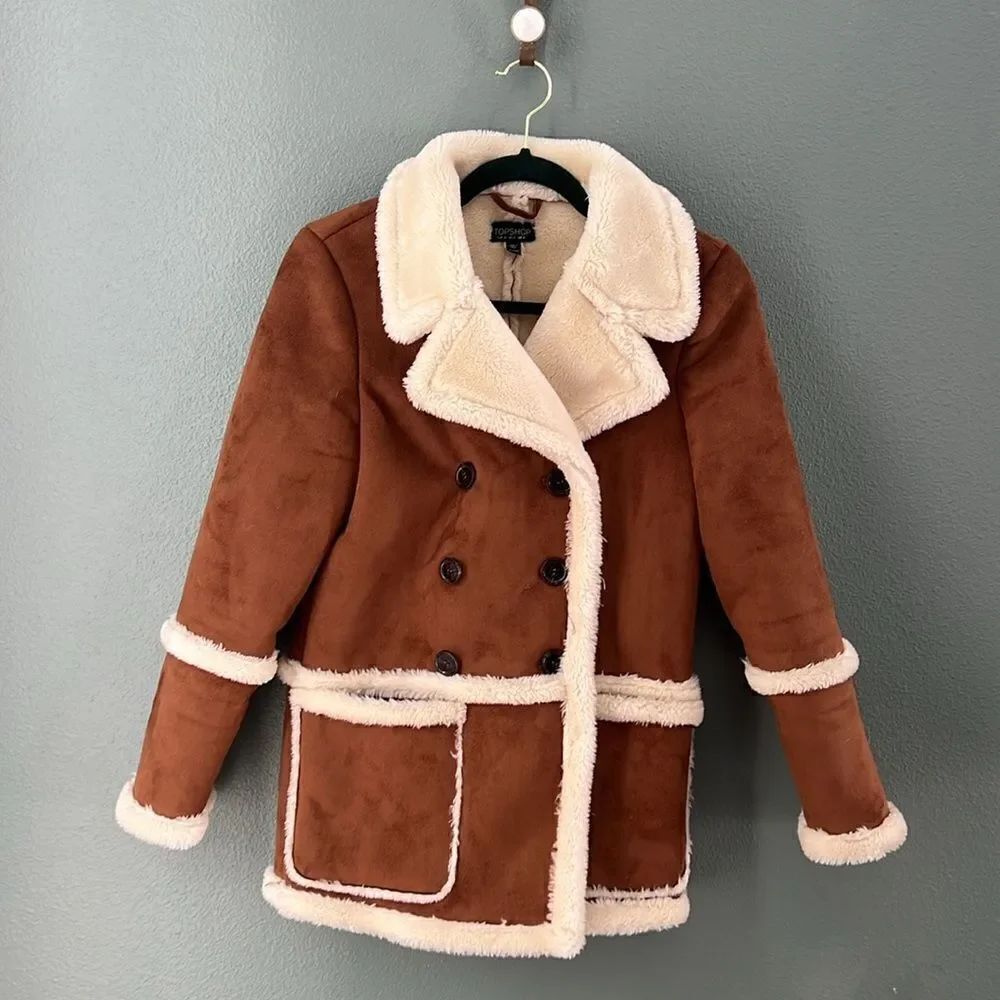 TopShop Shearling Sherpa Coat Jacket Sz 0 XS